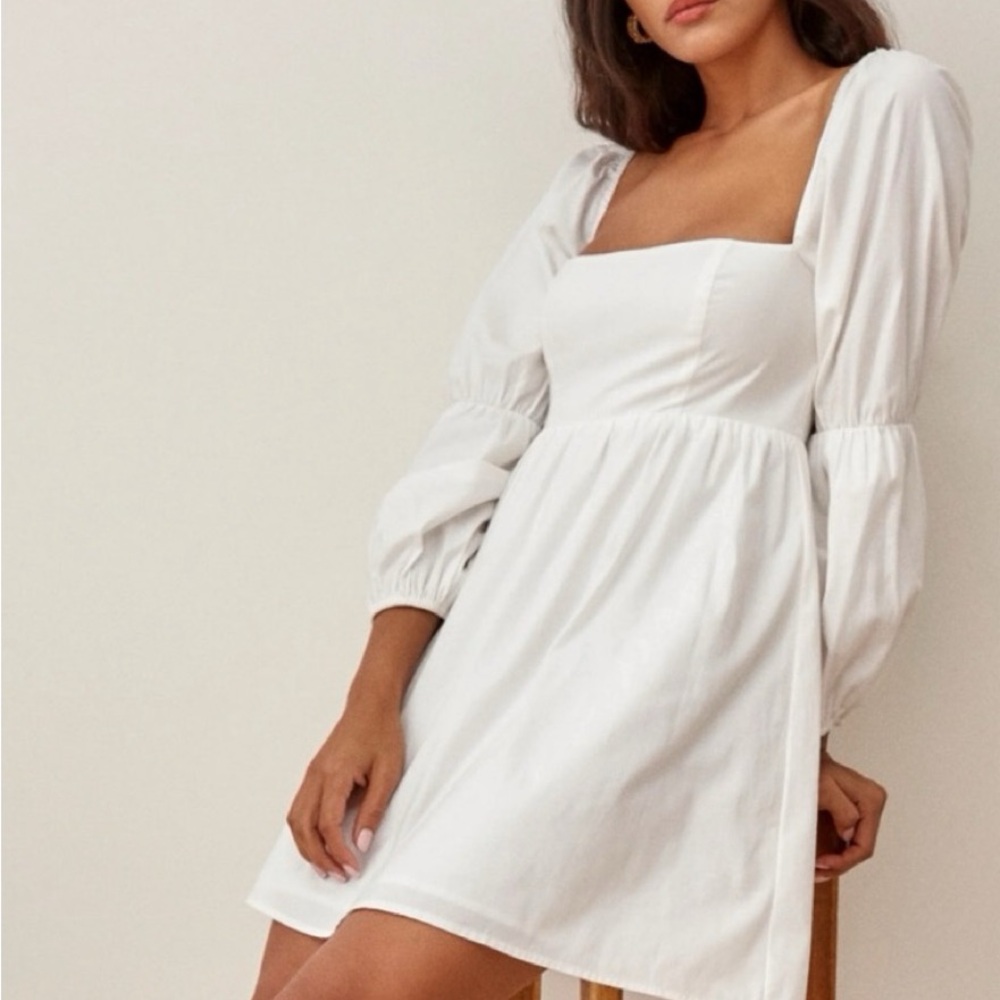 Reformation White Long Sleeve Dress
